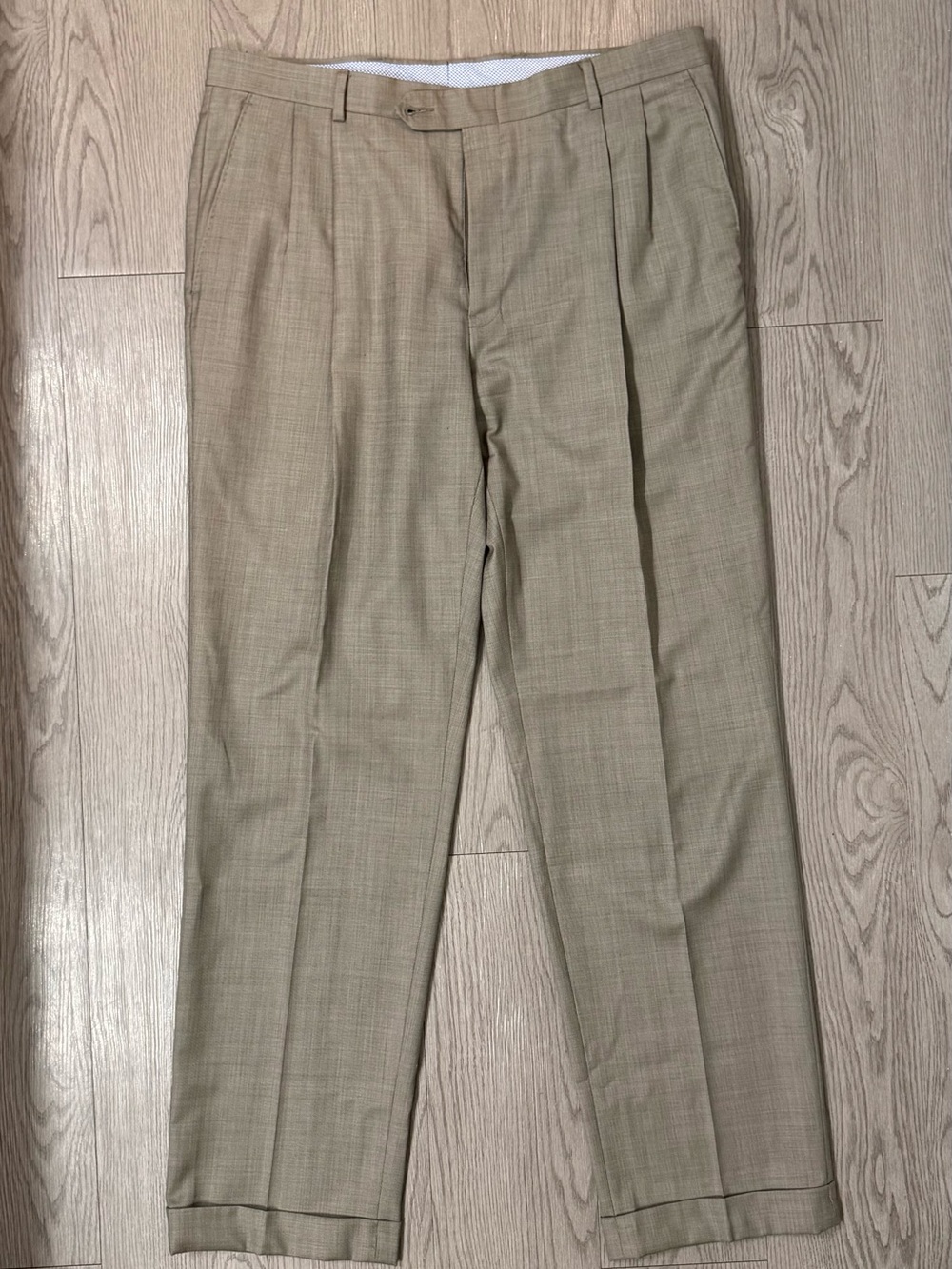 Hart Schaffner Marx 100% Wool Pleated Slacks Beige Tan Men's 36R